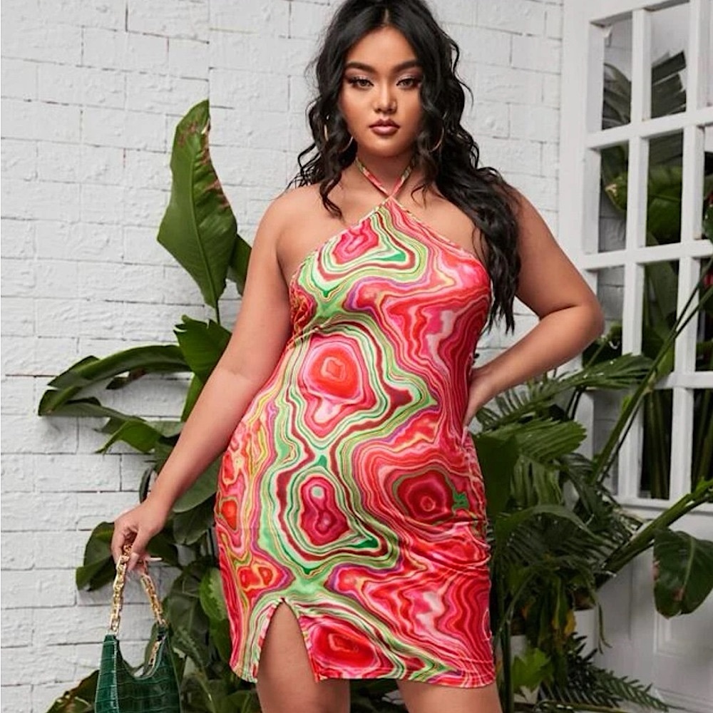 Plus Marble Print Halter Dress
